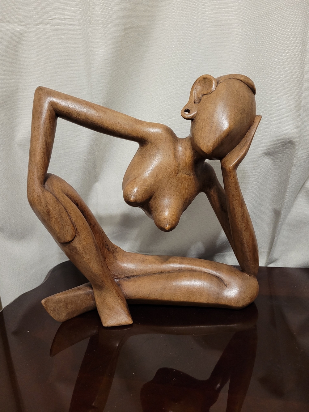 Carved Wooden Abstract Female Sculpture - Brown Home Art Accent